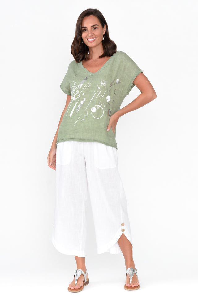 Redda Khaki Foil Linen Cotton Top