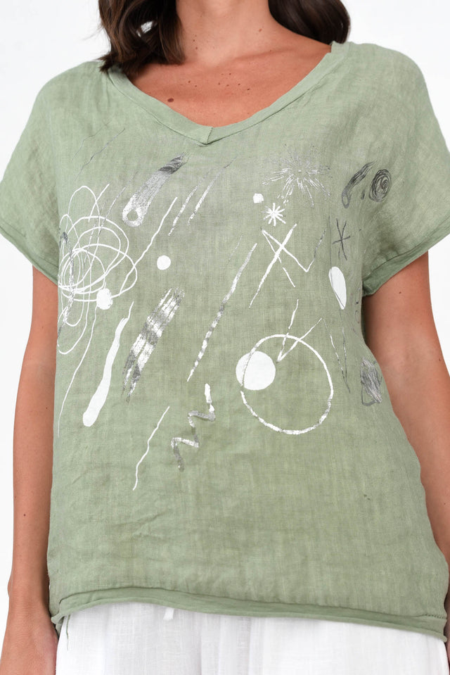 Redda Khaki Foil Linen Cotton Top