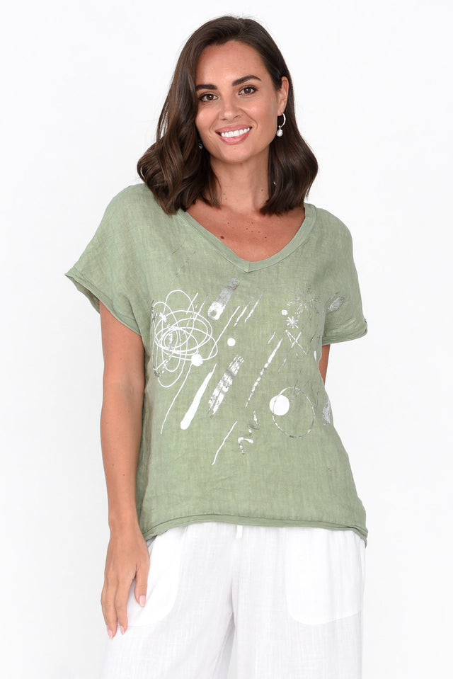 Redda Khaki Foil Linen Cotton Top