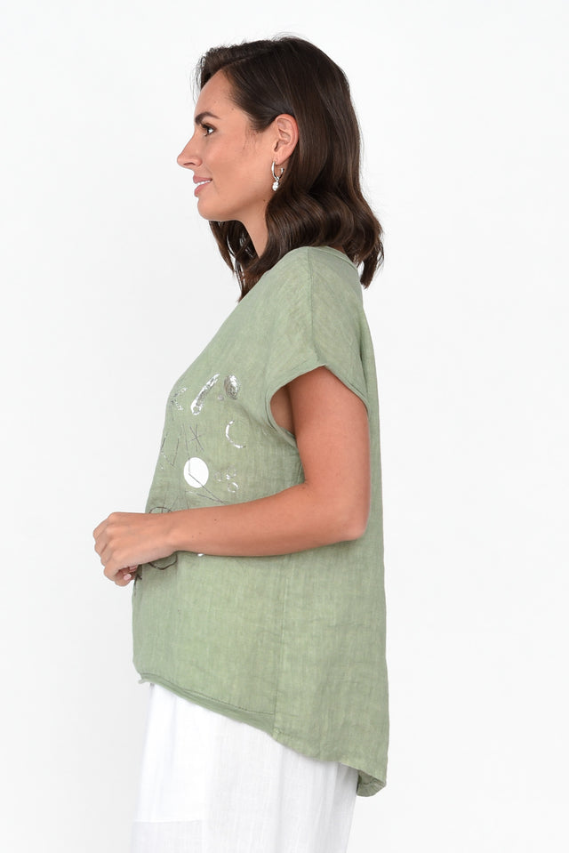 Redda Khaki Foil Linen Cotton Top