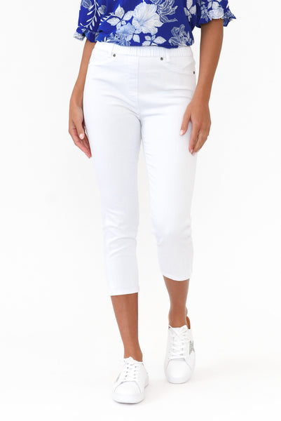 White Fringe Straight Leg Capris: Women's White Cotton Capri PantsPlatt  Designs