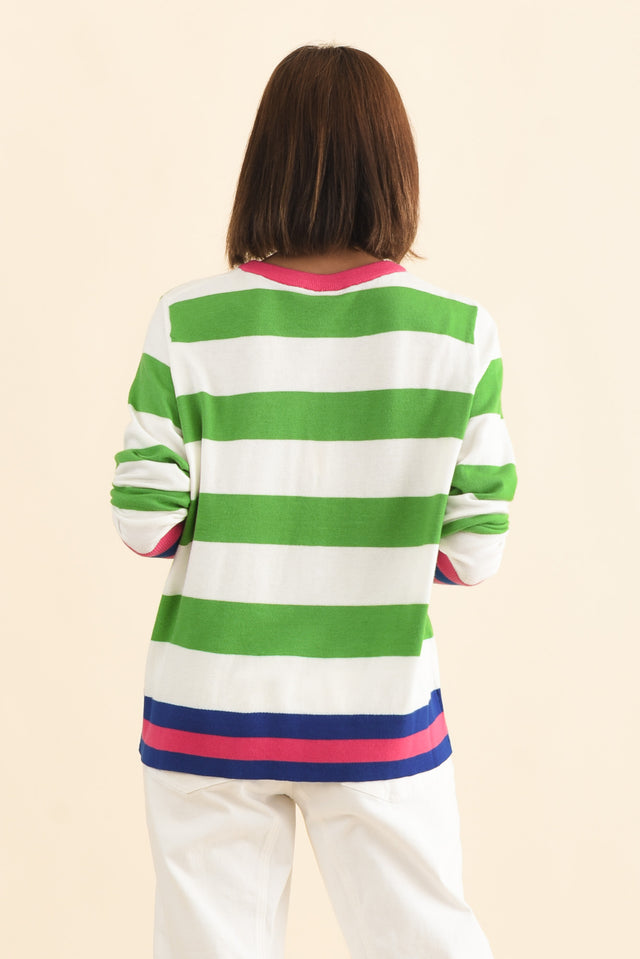 Reggie Green Stripe Long Sleeve Knit Top,Brunette model,alt text|model:Cara image 6