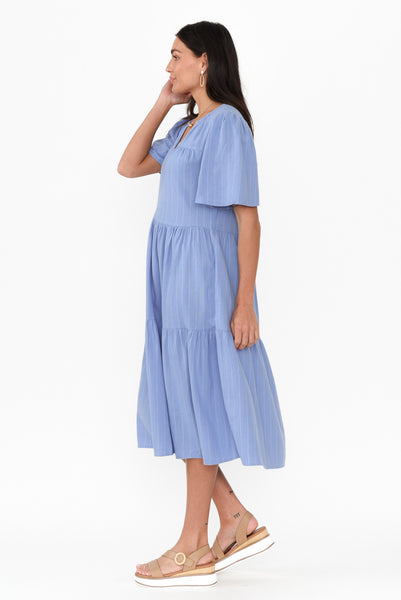 Tainy Shirt Dress in Blue with White Floral Linen Blend