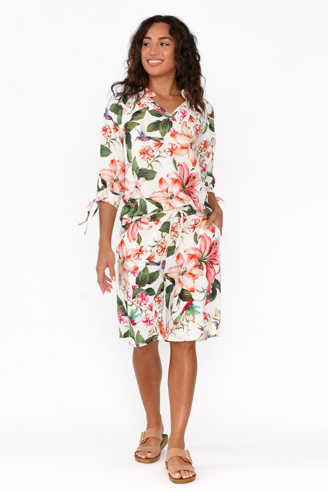 Regine Pink Floral Linen Cotton Shorts