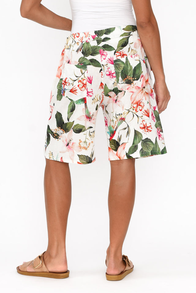 Regine Pink Floral Linen Cotton Shorts