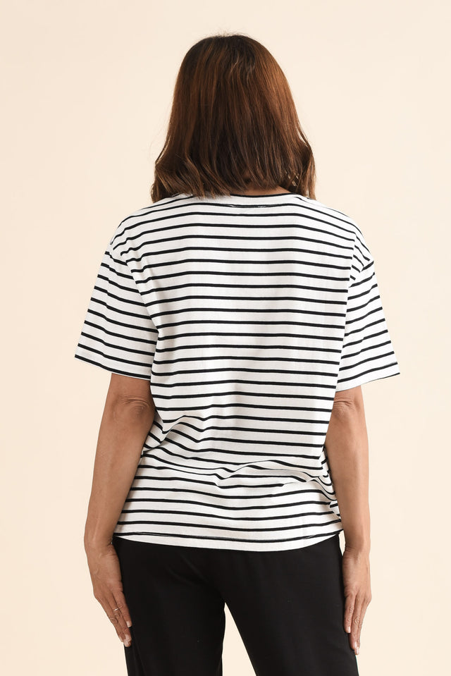 Relax Black Stripe Cotton Tee,Back,Brunette model,alt text|model:Cara image 4