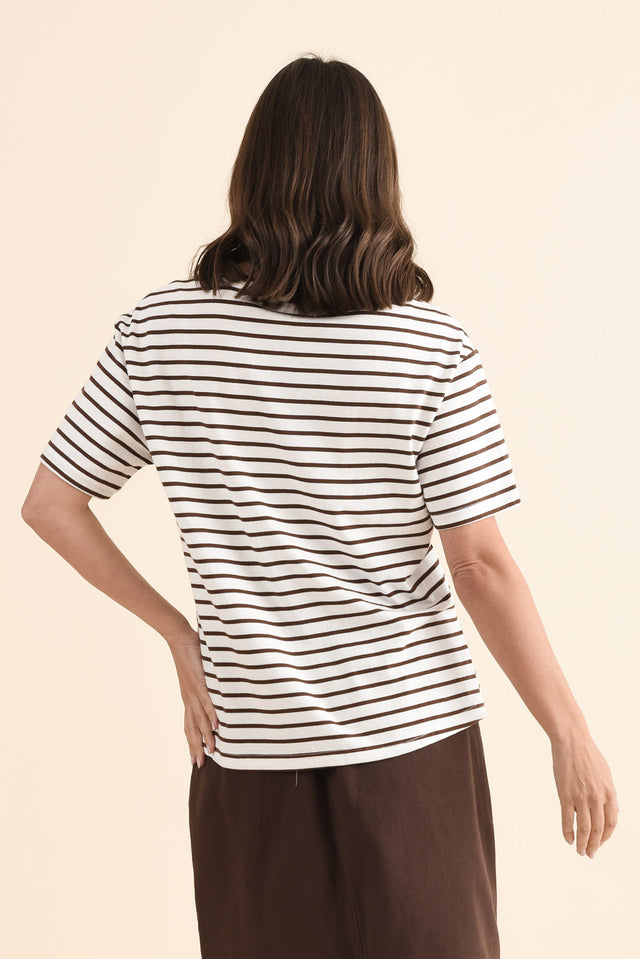 Relax Chocolate Stripe Cotton Tee,Back,Brunette model,alt text|model:MJ image 4