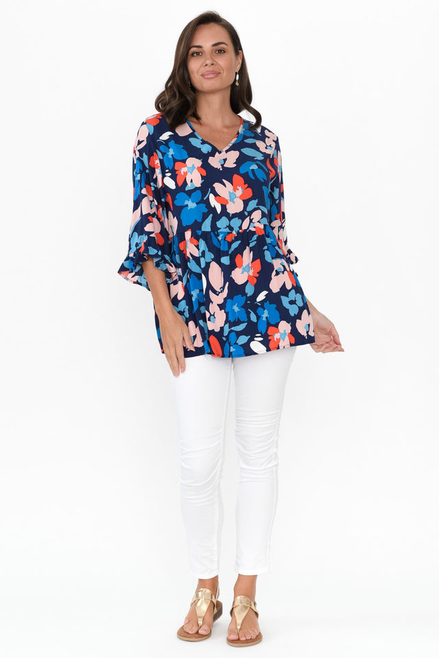 Renee Blue Bouquet Frill Top