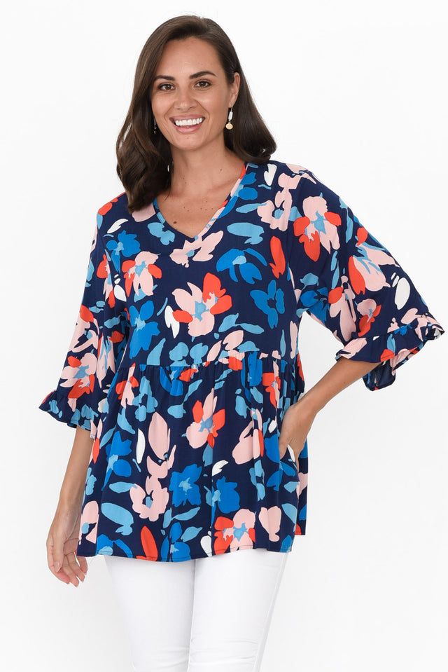 Renee Blue Bouquet Frill Top neckline_V Neck