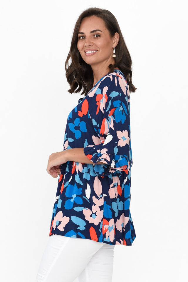 Renee Blue Bouquet Frill Top