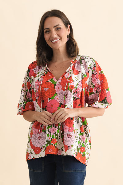 Renee Pink Floral Cotton Blouse