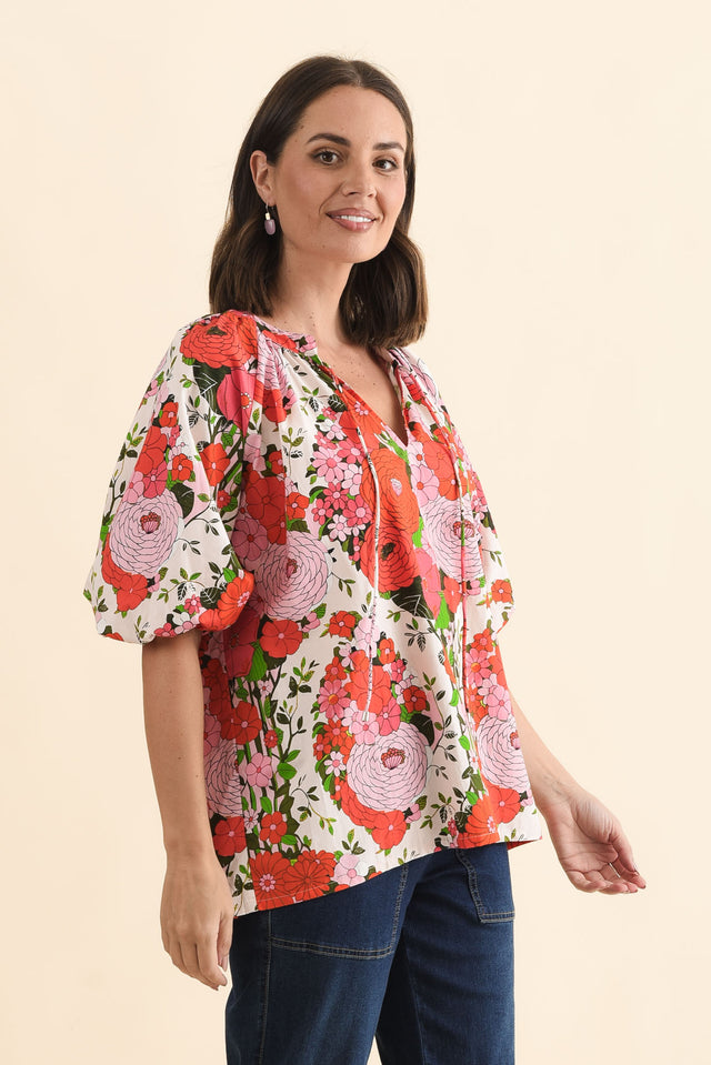 Renee Pink Floral Cotton Blouse,Brunette model,alt text|model:MJ image 4