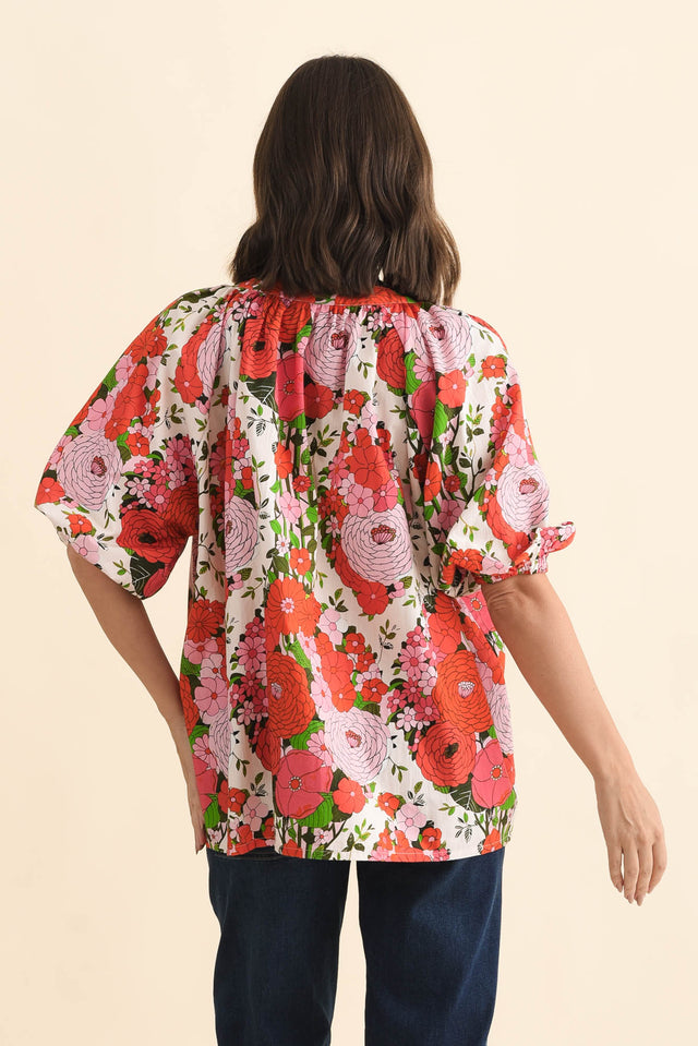Renee Pink Floral Cotton Blouse,Brunette model,alt text|model:MJ image 5
