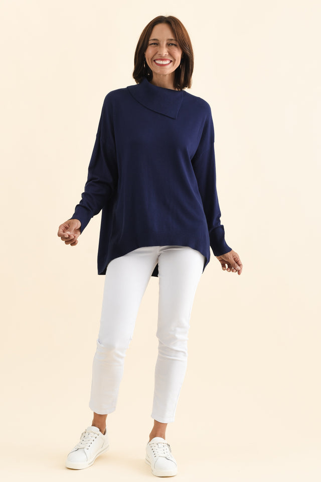 Renfrey Navy Knit Jumper,Brunette model,alt text|model:Cara image 3