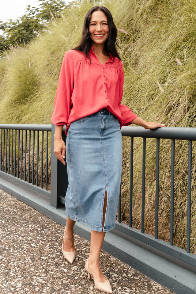 Marie Red Button Blouse