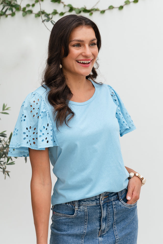 Lottie Blue Embroidered Cotton Tee