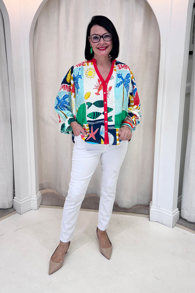 Marella Green Coastal Button Top image 10