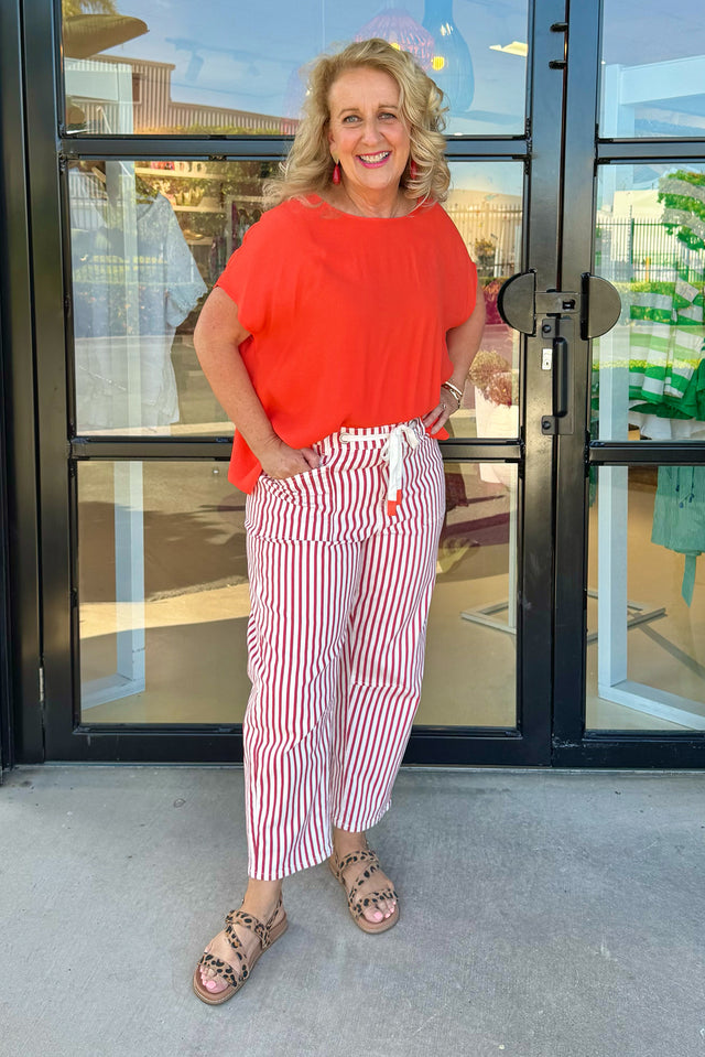 Breslin Rust Stripe Barrel Jeans