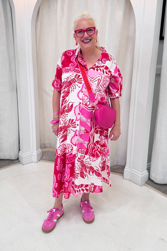 Tricia Red Ocean Cotton Shirt Dress image 8