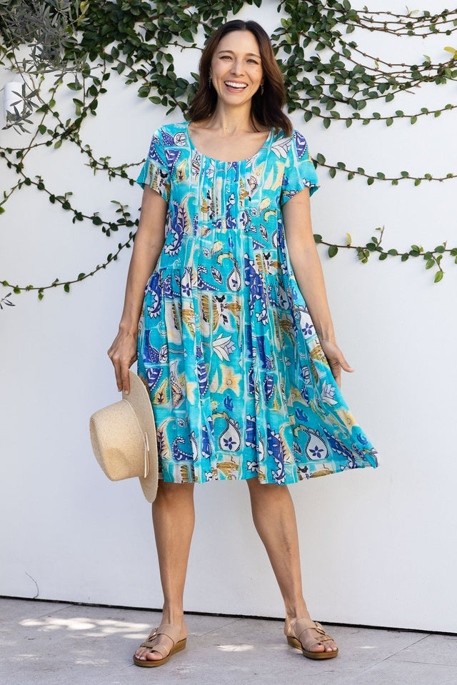 Hanoi Blue Paisley Cotton Blend Dress,Lifestyle