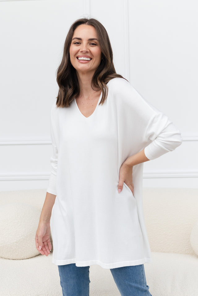 Piper White V Neck Knit Jumper
