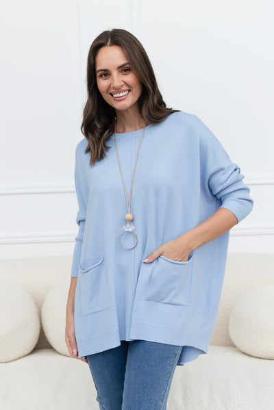 Helsinki Blue Knit Pocket Jumper