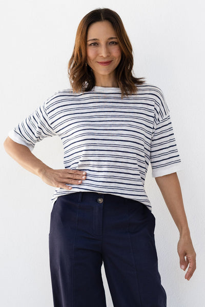 Eleni Navy Stripe Knit Tee
