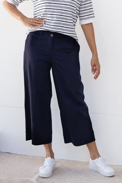 Kristy Navy Cotton Wide Leg Pants