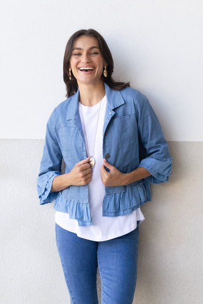 Dolores Blue Cotton Frill Jacket