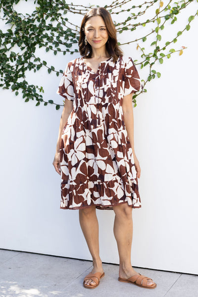 Marisol Chocolate Garden Crinkle Cotton Dress
