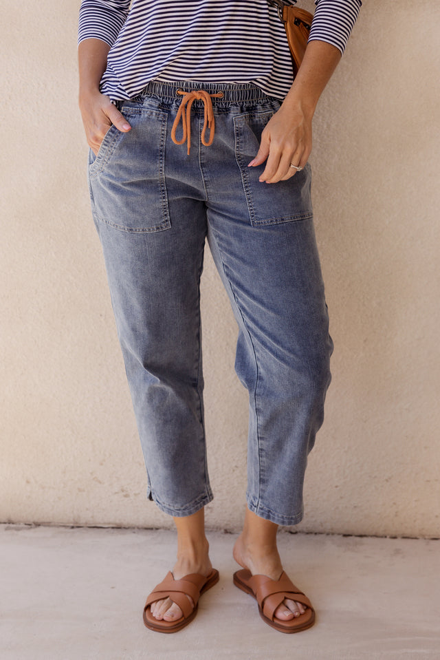 Orbe Dark Blue Denim Drawstring Jeans