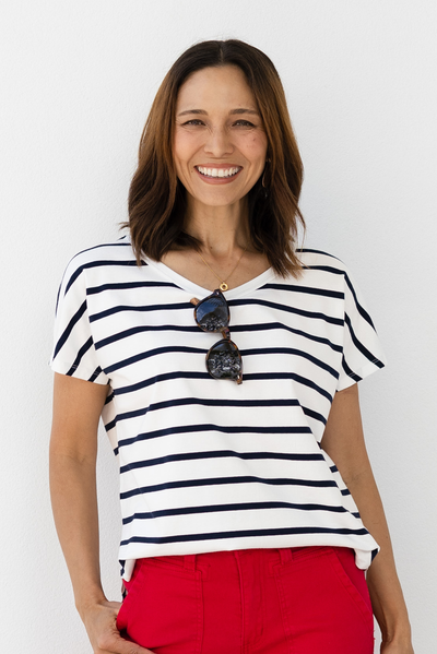 Stevie White Stripe Cotton Tee