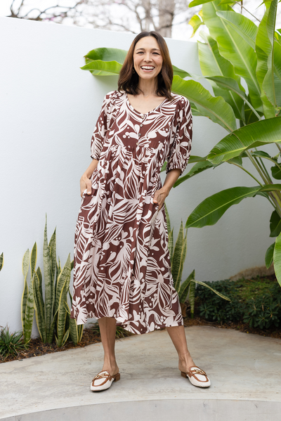 Adwin Chocolate Palm Pocket Dress