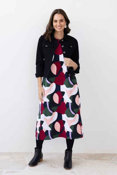 Ronja Red Abstract Cotton Pocket Dress