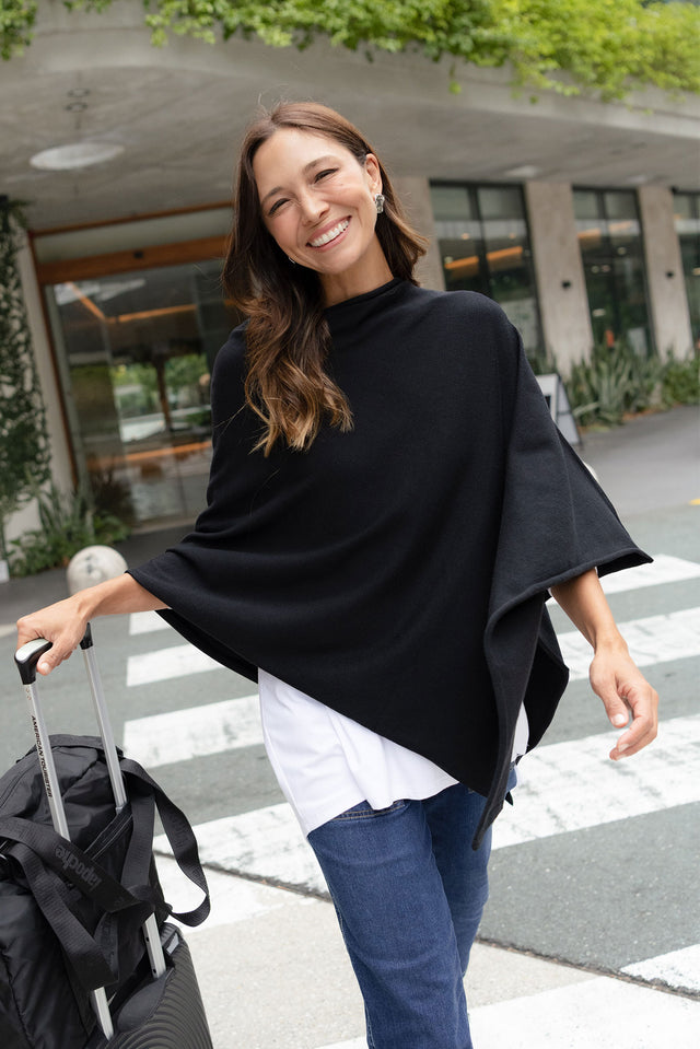 Amy Black Wool Blend Poncho