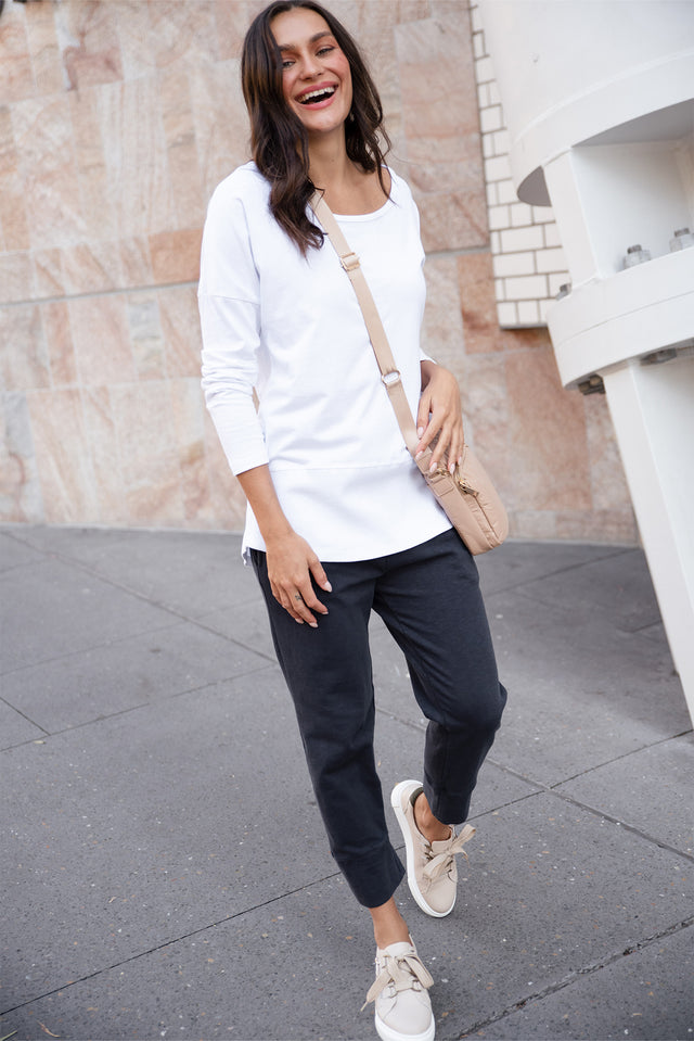 Fundamental White Cotton Rib Sleeved Top image 1