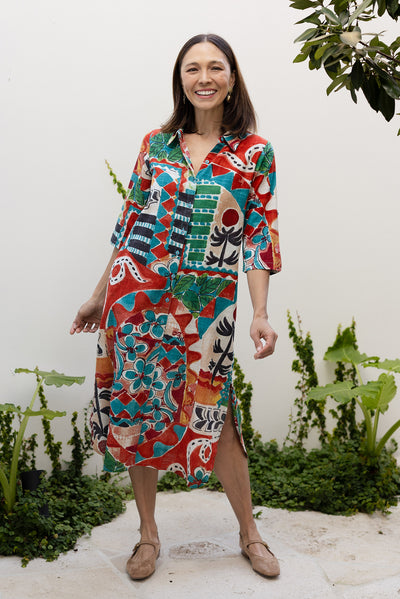 Harna Orange Tropical Organic Cotton Shirt Dress