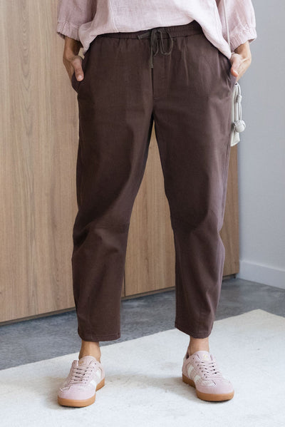 Andy Chocolate Cotton Cropped Barrel Pants