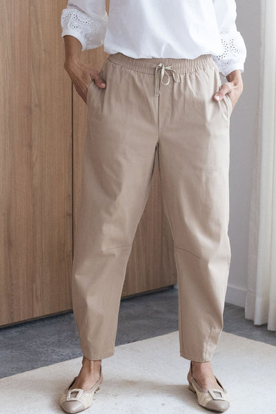 Andy Beige Cotton Barrel Pants