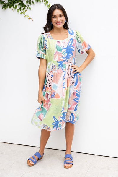 Rayna Blue Flower Button Dress