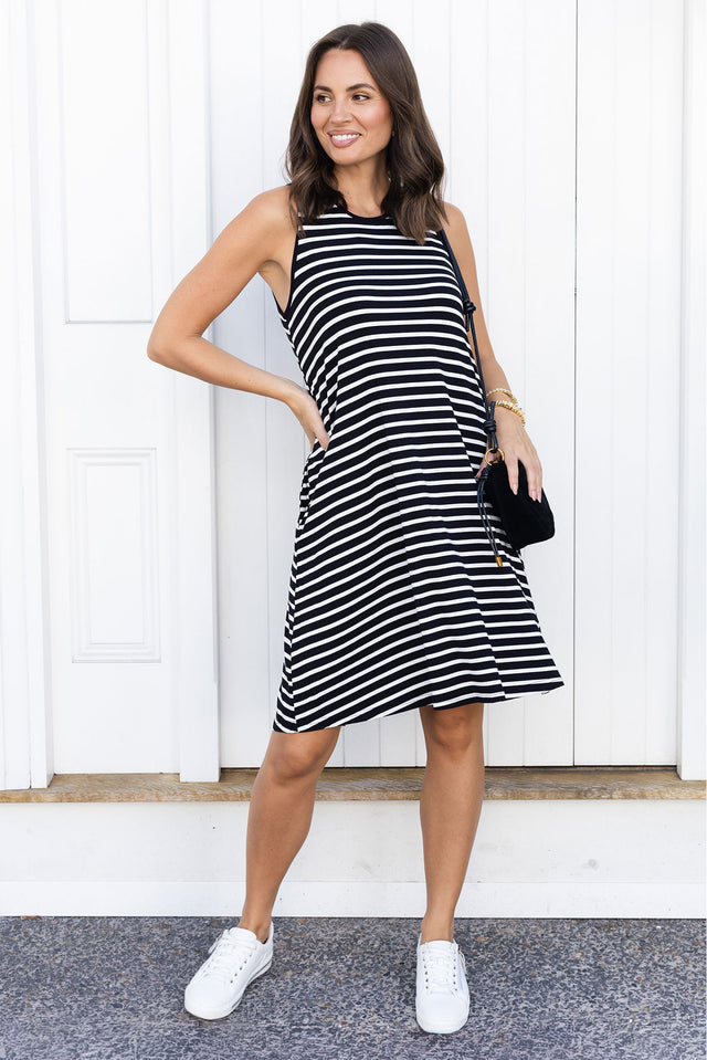 Romilda Black Stripe Bamboo Tank Dress