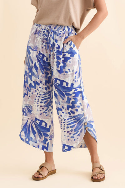 Scotty Cobalt Abstract Linen Cotton Pants