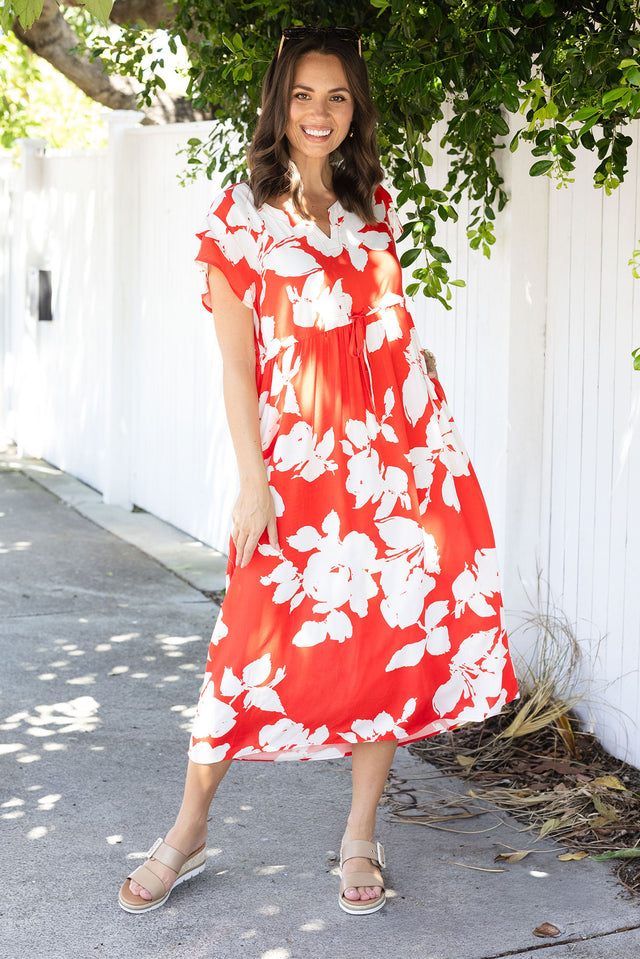 Suzette Red Abstract Midi Dress