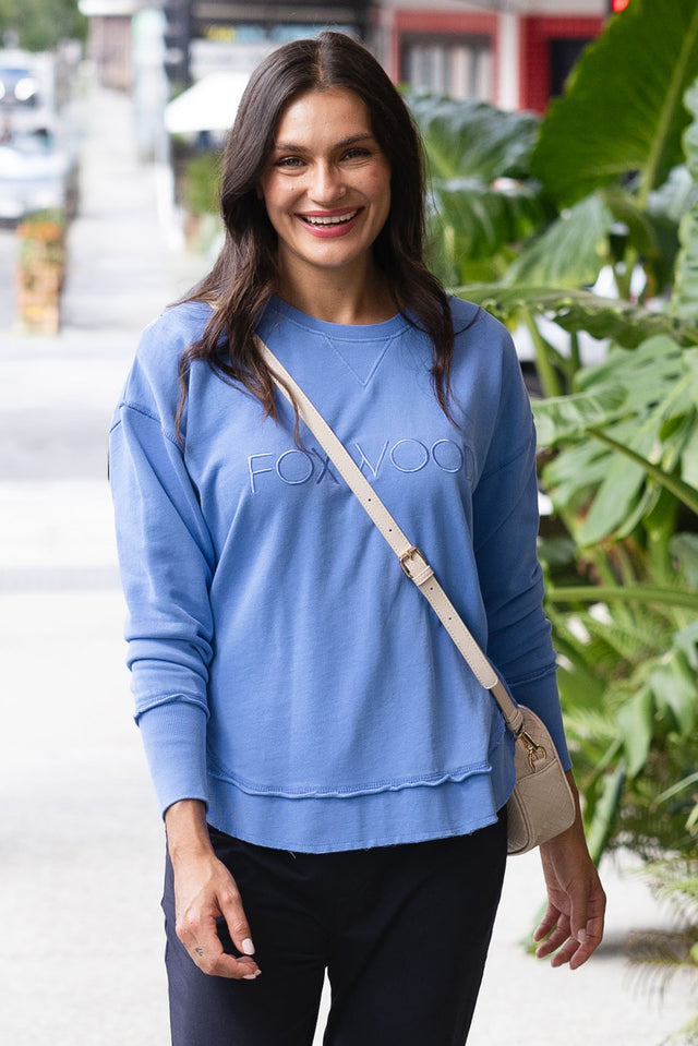 Simplified Cobalt Cotton Crewneck Sweatshirt,Lifestyle