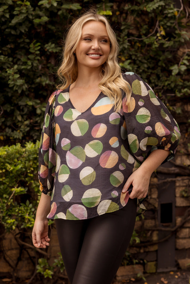 Misma Navy Spot V Neck Top image 1