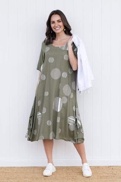 Hailee Olive Spot Linen Cotton Dress