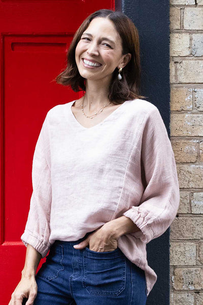 Ziola Pink Linen Cotton Sleeved Top