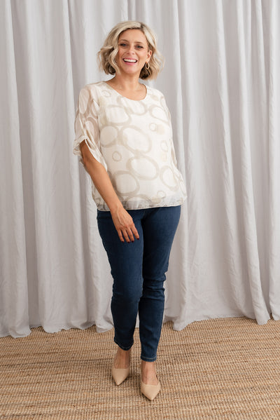 Shaila Cream Circle Silk Top
