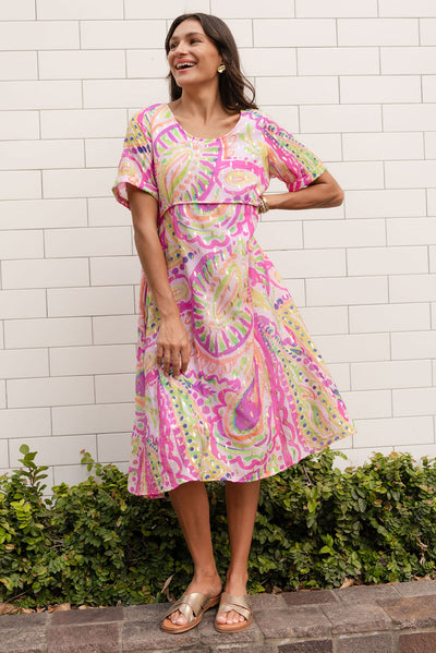 Darling Pink Abstract Foil Crescent Dress