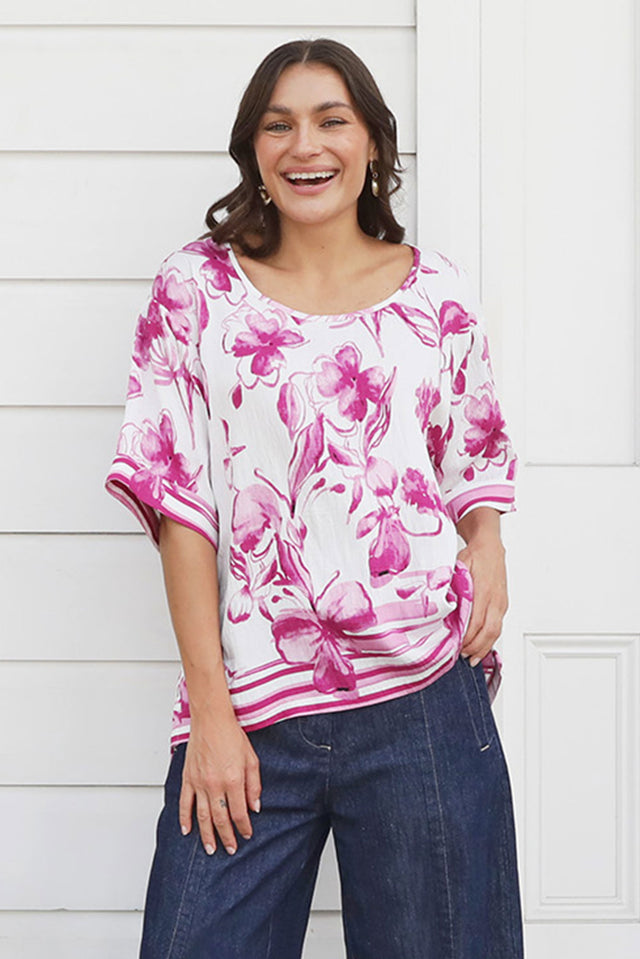 Kendria Pink Floral Batwing Top